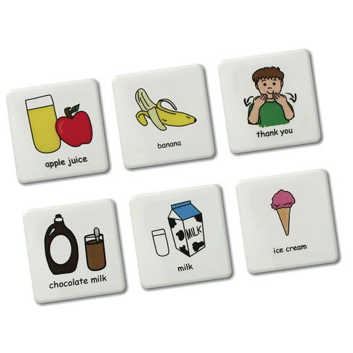 Pre-recorded AAC sound tags with picture symbols for common words