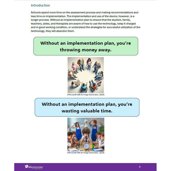 ATAG eBook sample page explaining the importance of an assistive technology implementation plan