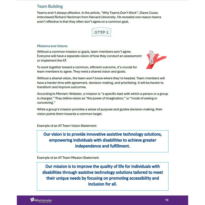 ATAG eBook sample page about assistive technology team building and mission statements