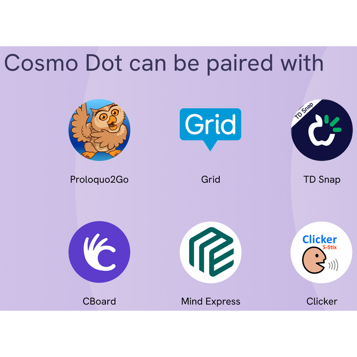 Apps compatible with Cosmo Dot wireless switches including Grid, CBoard and TD Snap