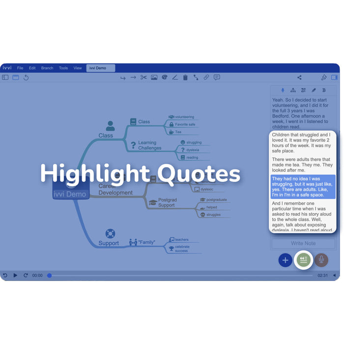 ivvi Notes highlighting key quotes within synchronized notes