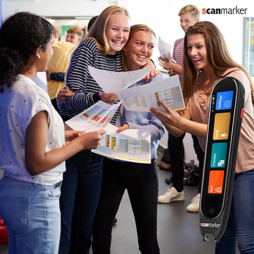 Students using learning materials with Scanmarker Exam scanning pen