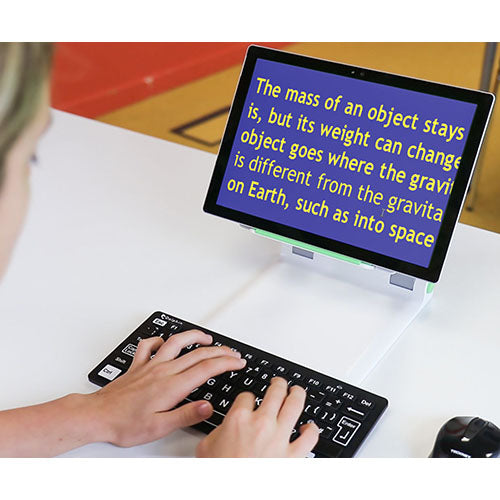 Student using SuperNova screen magnification with accessible keyboard