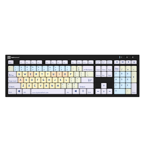 Dyslexia Keyboard for Windows with color-coded keys and Dyslexie font