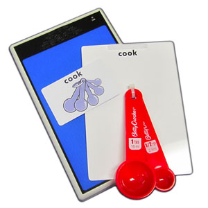 ProxPAD Plus AAC device with Tangible Object Cards and measuring spoons